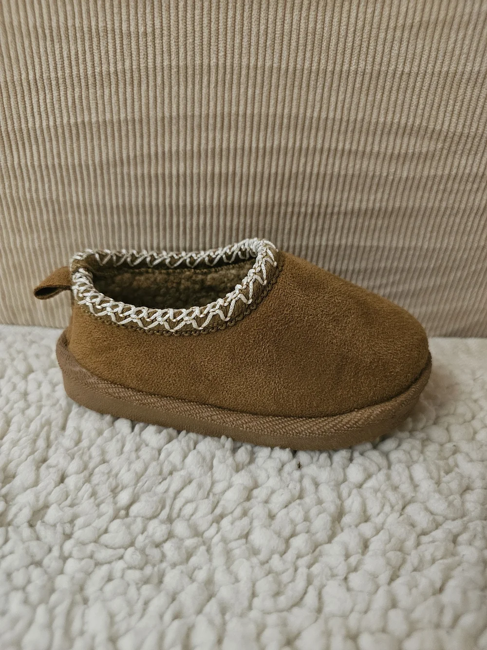 First Steps Kids Tan Slip-On Cozy Slippers